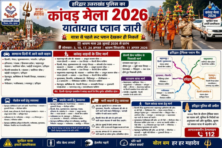 कांवड़ मेला-2026 : हरिद्वार पुलिस ने जारी किया विस्तृत ट्रैफिक प्लान, यात्रा से पहले रूट देखकर ही निकलें श्रद्धालु